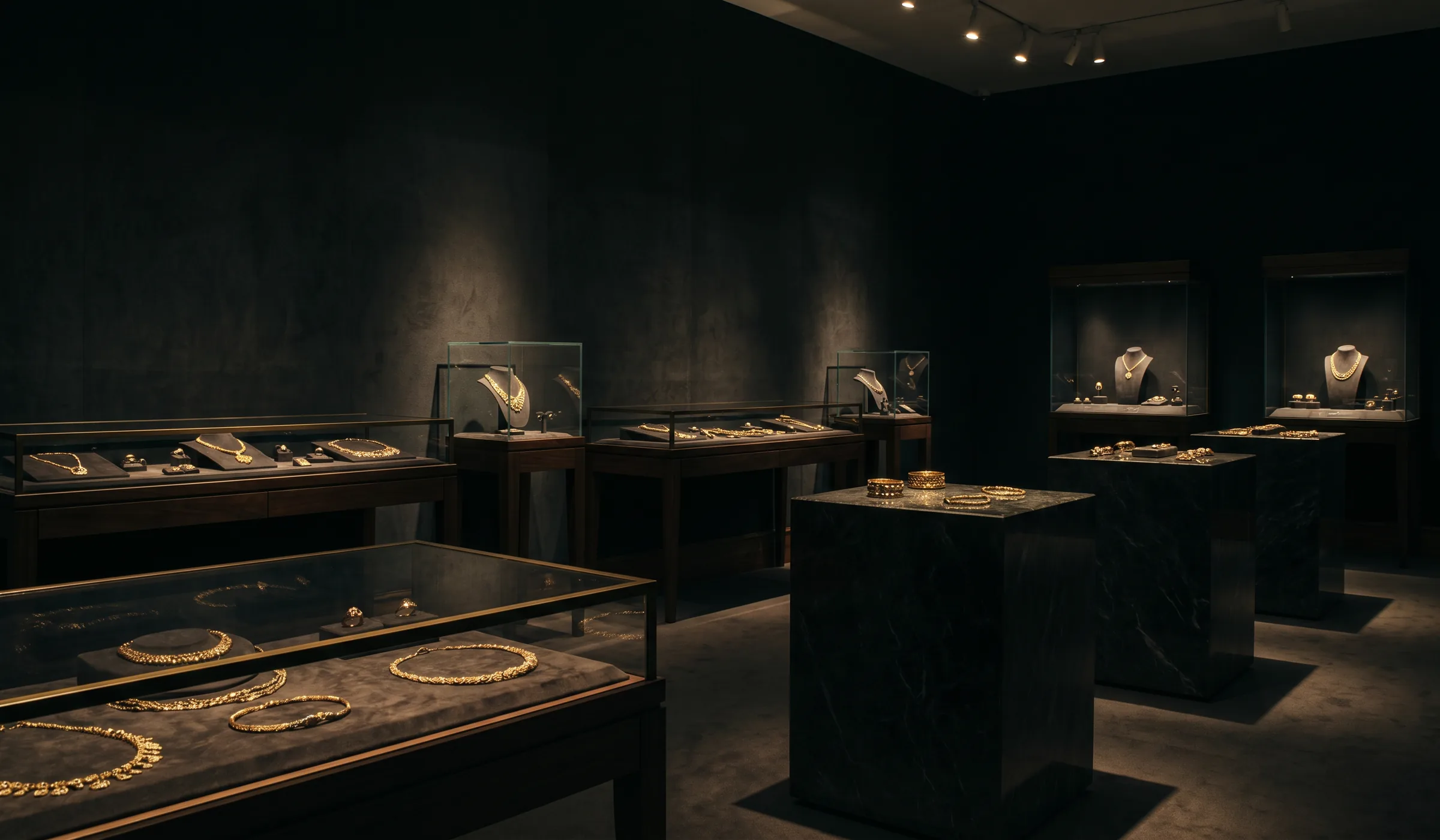 Jewellery collection arranged on dark stone